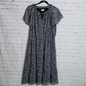 Loft Floral Tie Neck Black & White Flounce Dress